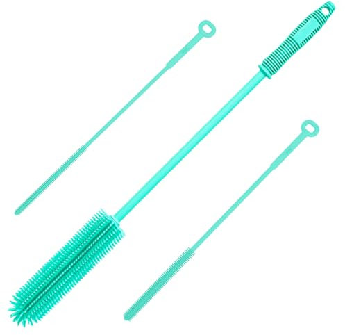 Silicone Water Bottle Brush and Straw Cleaner Set,Long Bottle Brush,Straw Cleaning Brush Silicone,Long Handle Scrub Cleaning Brush for Narrow Neck Bottle,Wine Bottle,Thermos,Sports Bottles (Green)