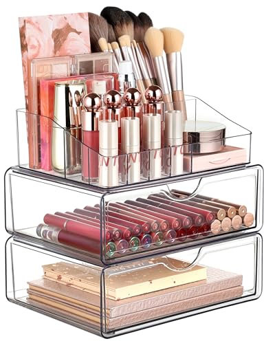 Vtopmart 3 Ebenen Make Up Organizer mit Schublade, Schmink Organizer für Badezimmer, Schminktisch, Acryl Skincare Organizer für Make Up, Kosmetik