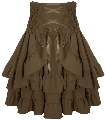 Maeau Damen Rock Mittelalter Partyrock Gothic Halbrock Hohe Taille Minirock Steampunk Rüschenrock Victoria Kuchenrock Knielang Vintage Glockenrock Lolita Tutu Rock L