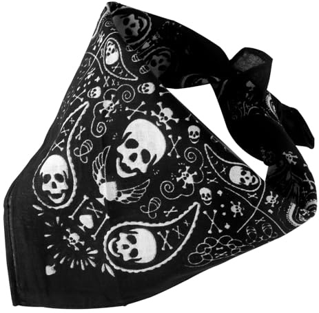 Black Bandana Skull Scarf for Men Women Double-Sided Bandana Headband Novelty Print Head Wrap Pirate Headscarf Cowboy Hair Cotton Neck Scarf Neckerchief Headband Versatile Fashionable Accessory