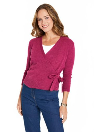 Afibel - Gilet Cache-coeur Court Tricot Mousseux Femme Rose Acrylique - Taille : 42/44