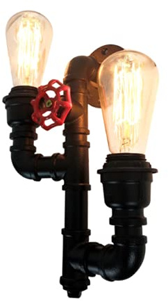 SSNCcNC Retro Wasserrohr Wandlampe 2-Flammig Metall Industrial Nachttischlampe Schwarz Vintage Wandleuchte Wandbeleuchtung Antik Art Wandleuchten Loft Schlafzimmer Wohnzimmer E27 Fassung