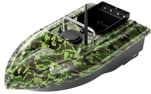 Kanbihao Barca da pesca mimetica, barca per mangimi, pesca con telecomando e scafo aerodinamico, per fiumi, laghi, acque poco profonde