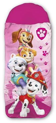 Paw Patrol Kinder-Schlafsack – Pink 140 cm + 30 cm (Kapuze) x 70 cm ideal für Outdoor/Indoor mit Skye, Everest, Liberty, Marshall, Mumienschlafsack für Mädchen und Jungs mit Reißverschluss