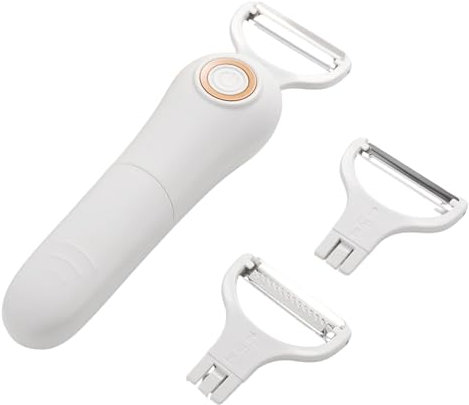 3-in-1 Electric Peeler Fruits and Vegetables Cordless for Kitchen, Handheld Julienne Blade Slicer Set Tool for Apples Carrot Potatoes Cucumber, Automatic Electrico Stainless Steel Pro Machine Gadgets