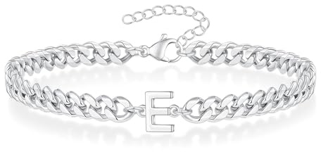 Angelra Silver Initial Cuban Link Chain Bracelets for Men Christmas Gifts - Meaningful Letter Bracelet for Women, Unique Father's Day Gifts for Husband Dad Grandpa Brother Friend