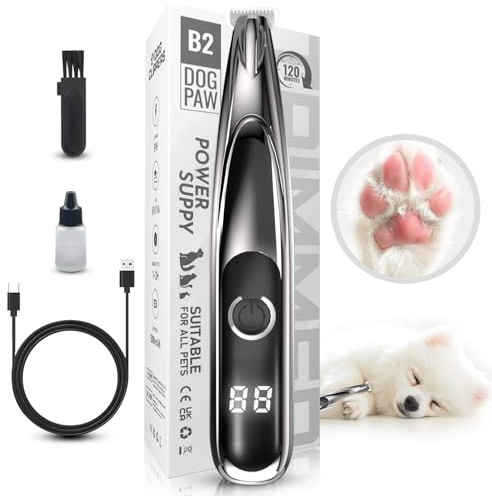 Rasoio per zampe di cane, rasoio per cani di piccola taglia, senza fili, con luce a LED e display, taglia zampe di gatto per occhi, orecchie, viso, groppa