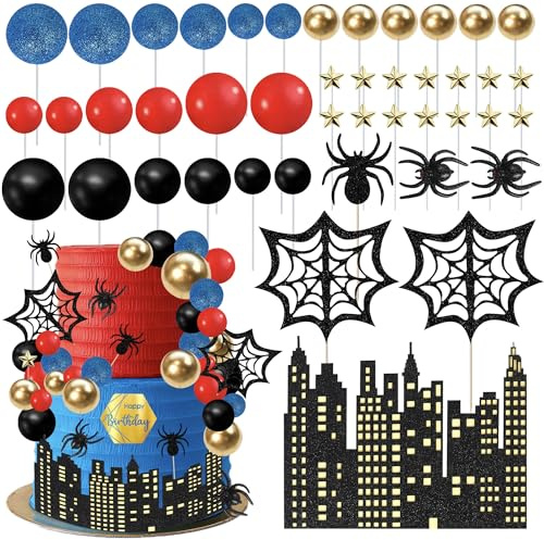 Xsstarmi 34 Packung Tortendeko Spider Geburtstag Tortenaufsatz Spinnen Superhelden Kuchen Topper für Kinder Geburtstag Zubehör für Party Kuchen Dekorationen