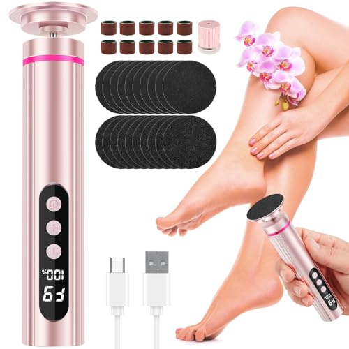 2 IN 1 Hornhautentferner Elektrisch USB Kabellos 9 Geschwindigkeiten Hornhaut Entfernen Fuß mit 2 x Scheibe 30 x Schleifpapierscheibe für Füße Tot Trockener Riss Haut Kallus (Roségold)