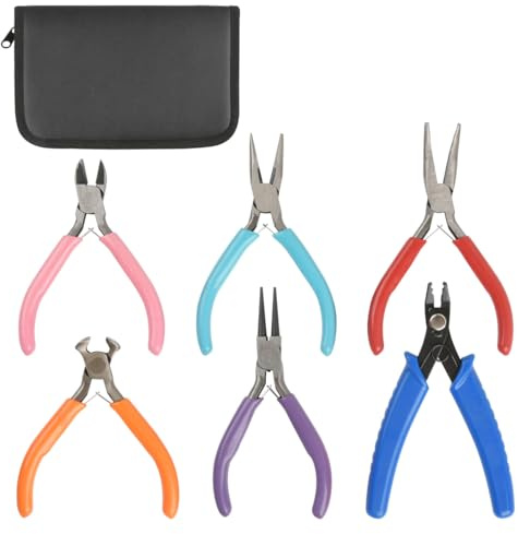 BATINO 6 Stück Schmuckzangen Set, Zangen Set zur Schmuckzange Set, Schmuck Enthält Spitzzange, ebogen, Rundzange, Seitenschneider klein,Endschneidezange, kettenzange für Schmuckherstellung
