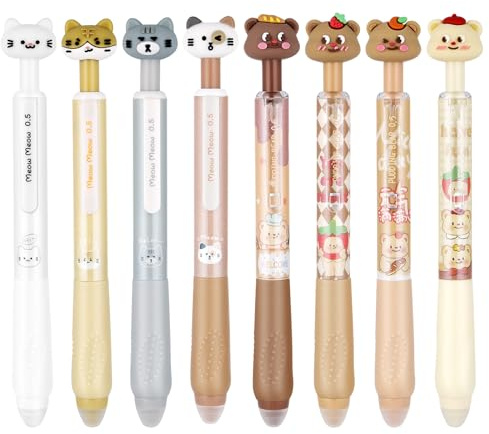 AYESY Radierbaren Gelstiften, 8 Stück Thermoempfindlicher Radiertinte, Schwarz, Blau, Einer Auswahl an Tintfarben und Designs, 0,5 mm Spitze, Universum, Kleine Tiere und Bogenmuster