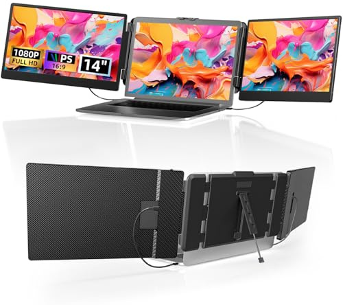 Newwin Double Ecran PC Portable 14 FHD 1080P IPS Multi Triple Ecran PC Portable Moniteur Portable Monitor Extension Ecran pour 13,3-17 Ordinateur Portable Compatible avec Windows Linux Chrome