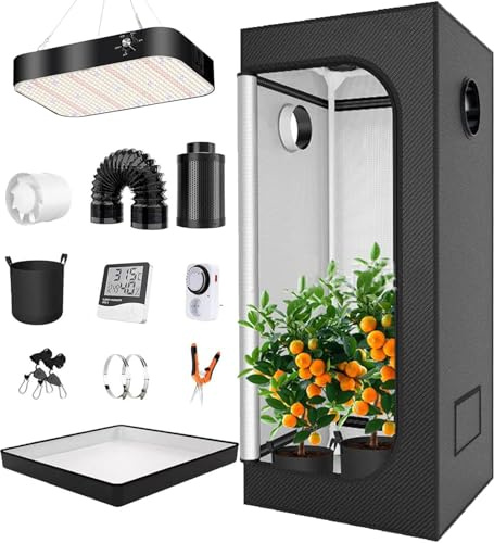 Kit tenda da coltivazione indoor 40 * 40 * 120 cm 15,7 * 15,7 * 47,2 pollici con luci di coltivazione a LED dimmerabili da 200 W, tessuto Oxford 600D, kit filtro a carbone da 4 - Ideale per cucin