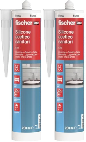 Fischer SAS Bianco, Silicone Sigillante Antimuffa interno/esterno a Base Acetica per Ambienti Sanitari come Bagno, Doccia, Ceramica, 9361 (Confezione da 2)