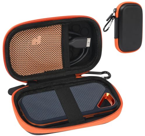 APXEL Funda Disco Duro Externo para SanDisk Extreme, Disco Duro Viaje Estuche Compatible con 128 GB, 500 GB, 1 TB y 2 TB, Diseño a Prueba de Golpes y Agua（Naranja-Negro）