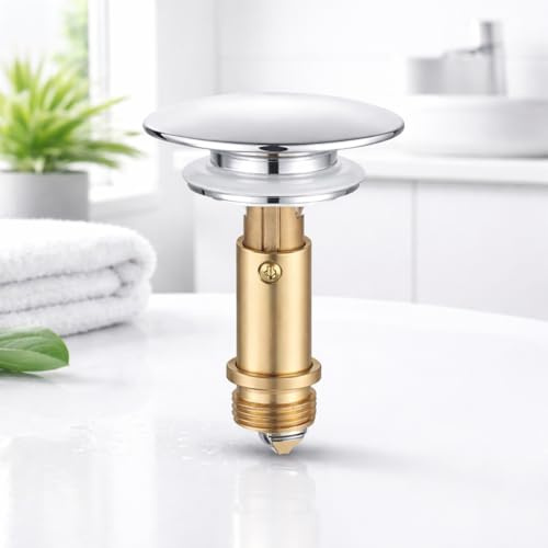 Bathroom Sink Waste Plug Pop Up Click Clack Basin Drain Stopper, Chrome Push Button Plug with Brass Core, 66mm Basin Waste for Washbasin Sinks, Easy Press Open Close Replacement Plug