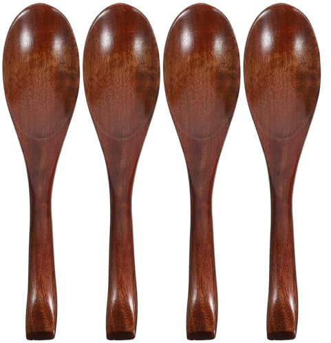 ULTECHNOVO Cucharas de Madera Nanmu 4 Piezas 17 Cm Cucharas Sopera Pequeñas Multiusos para Cocina y Preparación de Té, Utensilios de Cocina Ecológicos para Hogar y Restaurante