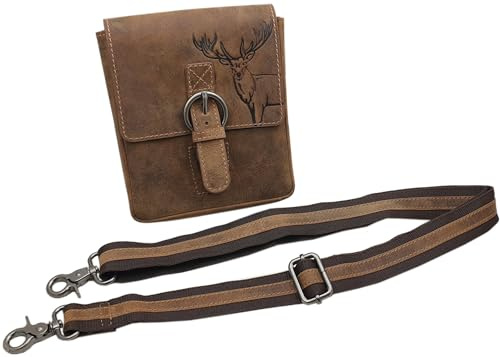 myledershop Büffel-Vollleder Handtasche (Modell 1 / Hochformat) | Hirsch-Motiv, Tragegurt, Tasche