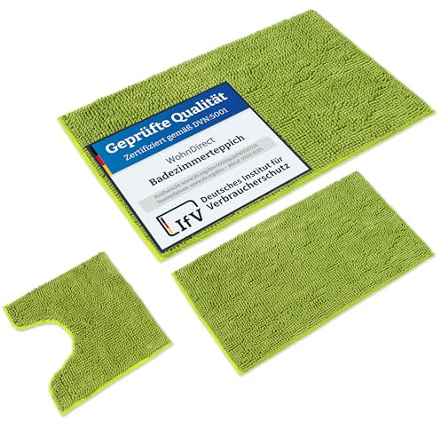 WohnDirect Badematten Set 3 teilig Grün • WC Vorleger (45x45cm), Badematte (50x80cm,70x120cm) • rutschfest waschbar Badezimmerteppich MIT WC-Ausschnitt