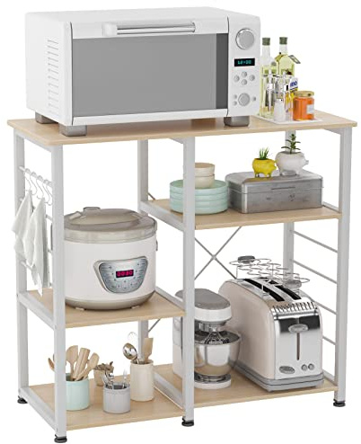 soges Bäckerregal Küchenregal Standregal Mikrowellenhalter Bäcker Regal Haushaltsregal mit 3 Ablagen, multifunktionale Küchenregallagerung Beistellwagen, Weiß 171-MO