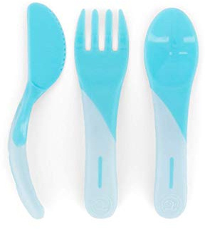 Twistshake Babybesteckset | Babylöffel + Babygabel + Babymesser | BPA-freies Besteckset zum Entwöhnen von Babys | Lernbesteckset für Kinder | Kinderbesteck ab 6 Monaten | Pastellblau