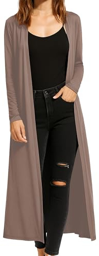 Re Tech UK Ladies Womens Maxi Plus Size Long Cardigans for Women UK Collared Top Long Full Sleeve Floaty Women's Cardigans Coatigans Sizes 8-26 (Mocha - XL)