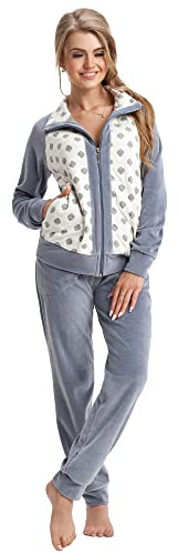 LEVERIE Tuta da Ginnastica Donna a due pezzi giacca e pantaloni in cotone,grigio/bianco, L