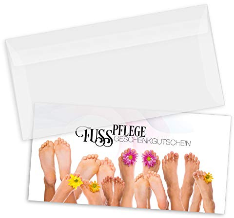 GESCHENKGUTSCHEINcom by POS-HAUER. Gutschein-Set. 10x Gutschein + Kuvert. Für Fußpflege Podologie, blanko zum selber Ausfüllen.