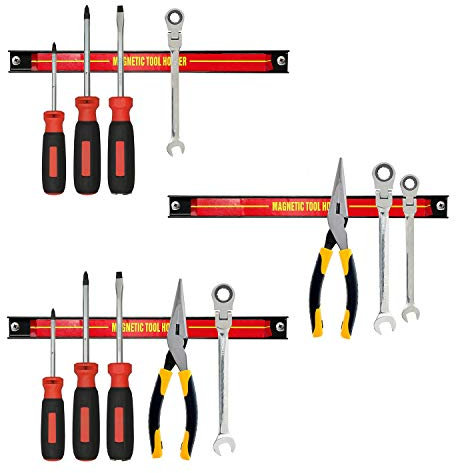 Bond Hardware Set of 3 Magnetic Tool Holder Rack - 12 Inch Heavy Duty Garage Wall Holder Strip for Tools - Tool Bar with Magnet for Screwdriver, Wrench