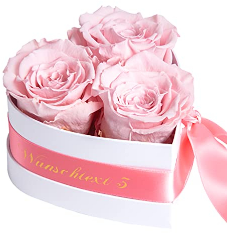 Infinity Rosenbox Herz personalisiert - 3 ewige Rosen rosa in Box 10x12cm haltbar 3 Jahre - persönliche Damen Geschenke Rosemarie Schulz Heidelberg (Wunschtext, Rosa)