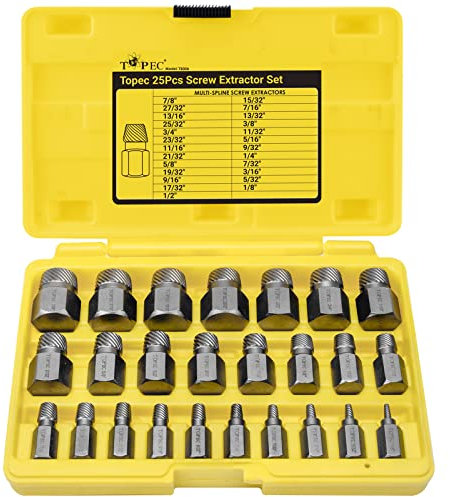 Topec 25Pcs Screw Extractor Set, Multi-Spline Easy Out Bolt Extractor Kit