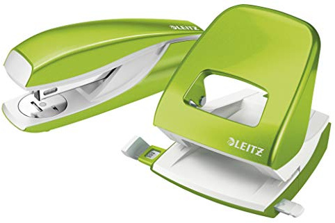 Leitz 50951054 Heftgerät und Locher Set, Heft- oder Locher bis 30 Blatt, inklusive Heftklammern, WOW Serie, grün