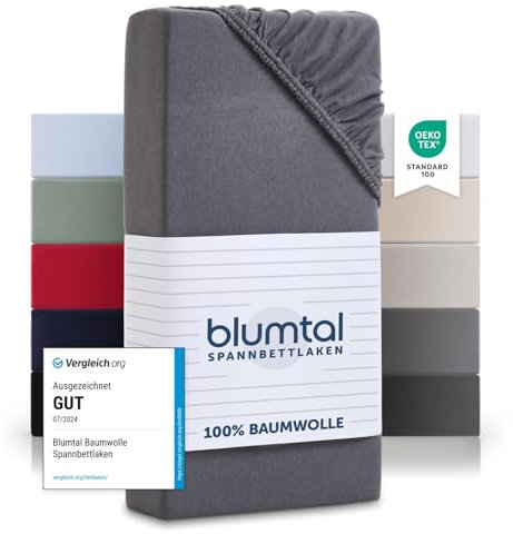 Blumtal® Basics Spannbettlaken 90x200cm Jersey - bettlaken 90x200cm aus 100% Baumwolle - Oeko-TEX zertifiziertes Spannbetttuch 90x200 cm - Matratzenbezug 90x200 cm - Leintuch - Bettbezug - Grau