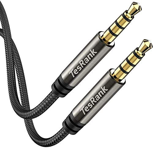 TesRank Aux Kabel 3.5mm Audio Kabel, Klinkenkabel 4 Polig TRRS Nylon 3.5mm Stereo Audio Klinke geeignet Autos,Lautsprecher, Kopfhörer,Handy,MP3 Player - 4 Polig,5 Meter
