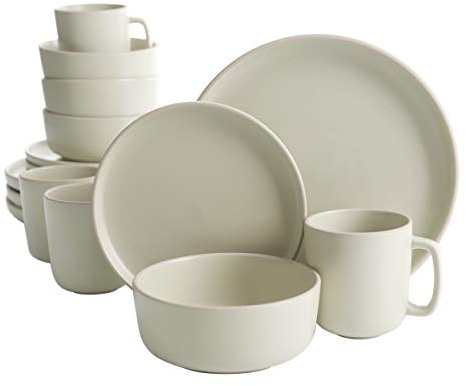 Gibson Home Zuma 16 Piece Round Kitchen Dinnerware Set, Dishes, Plates, Bowls, Mugs, Service for 4, Matte Stoneware, Cream