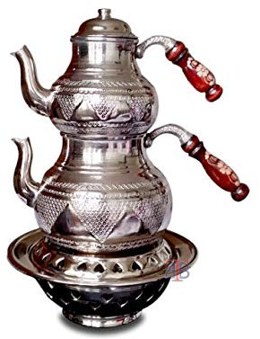 Tetera de cobre hecha a mano con calentador otomano, patrón de uvas auténtico, Samovar, hervidor de agua, 3 piezas
