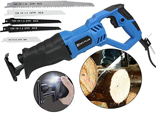 Reciprocating Saw Electric Power Tool Metal Wood Cutting Jigsaw, 900W 0-2800SPM Sabre Saw with Rotary Handle(L & R 180°),5 Blades, 20mm Stroke, 6 Variable Speed, Tool-Free Blade Change