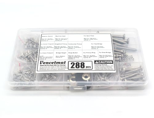 Vencetmat Guitar Screws Kit 304 Stainless Steel Luthier Parts-kit for Tele/Strat/SQ,Switch,Tuner,Machine Head, Neck Plate,Pickguard,Guitar Strap End Pins,Pickup,Bridge,Guitar DIY Kit(Metric, Chrome)