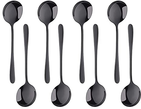 Bisda Suppenlöffel-Set 8 Stück, 17,5cm, Schwarz Tafellöffel Esslöffel Abendessen Löffel aus rostfreiem Edelstahl