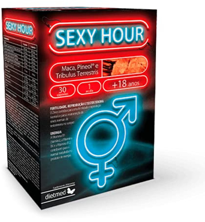 DietMed Sexy Hour | Fórmula Ideal Para Hombre Y Mujer | Potencia Y Mejora El Redimiento | Con Maca - Pineol - Tribulus Terrestris - Vitamina B1 B6 B12 - Zinc | 30 Cápsulas - 100% Natural