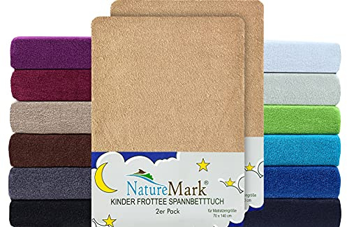 NatureMark Lot de 2 draps-housses en tissu éponge doux pour lit de bébé et lit d'enfant - 70 x 140 cm - Sable/beige