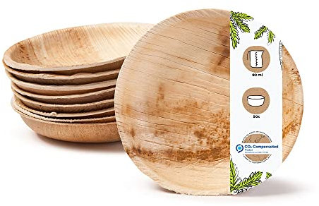 BIOZOYG Palmware Bols snack set I 50 pièces bio bols jetables ronds 80ml, Ø10cm I Vaisselle fête compostable et biodégradable I Feuilles de palmier vaisselle jetable pour fingerfood dips buffet