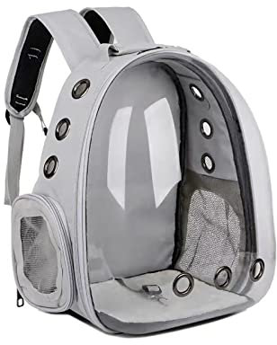 Katzen-Rucksack, groß, durchsichtig, tragbar, belüftet, Tragetasche für Katzen, kleine Hunde, Outdoor, wasserdicht, transparent, atmungsaktiv, Kapsel-Design (grau)