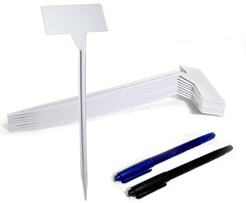 CUWELT 30Stk Pflanzenschilder Plastik, 30 cm T-Typ Kunststoff Kräuterschilder Wasserfest, Weiß Pflanzschilder zum Beschriften für Baumschulen Pflanzen Zierpflanzen Blumen Gemüse Garten