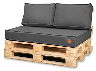 Bielik Palettenkissen Set für Palettenmöbel 120 x 80, Wasserdicht Europaletten Sitzkissen Made in EU, Palettensofa Outdoor Komplett in Farbe: Dunkelgrau (Sitz+2 Kissen, Dunkelgrau)