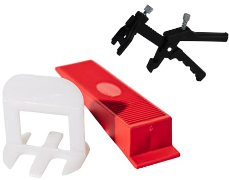 Clip-it Fliesenverlegehilfe PRO Starterset 3mm - 250 Zuglaschen + 250 Keile + 1 Nivellierzange - 6-12 mm Fliesenstärke - Flat-Pro Fliesen Nivelliersystem