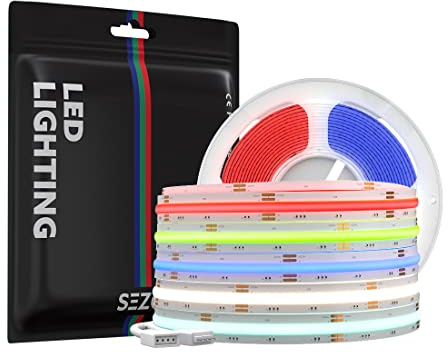 SEZO FCOB RGB LED Streifen DC24V 5M 840LED/M COB RGB Flexible LED Strip | Breite 10mm Multicolor COB Hohe Dichte LED Strip IP30 Nicht-Wasserdicht für Schlafzimmer Küche TV Party DIY Heimdekoration