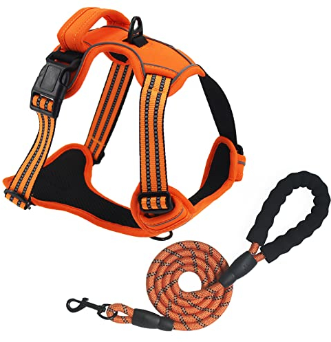 Bokelai Hundegeschirr Anti Zug Geschirr für Kleine Mittlere Große Hunde No Pull Sicherheitsgeschirr Brustgeschirr welpengeschirr mit Weich Gepolstert verstellbaren reflektierenden Orange S