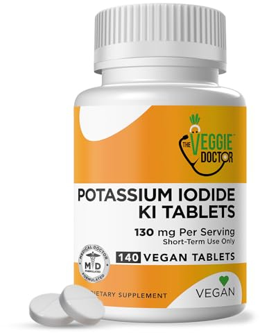The Veggie Doctor Potassium Iodide 130mg – 140 Vegan Tablets – High-Potency Iodine Supplement for Adults and Kids – USA-Made, Non-GMO, Gluten-Free