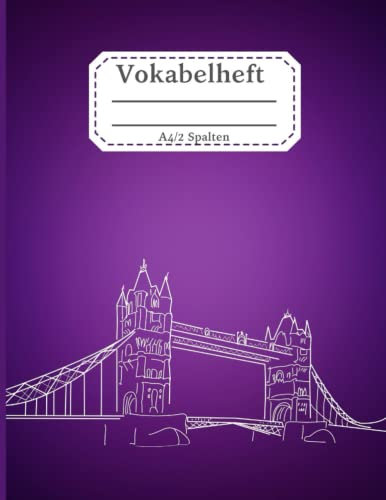 Vokabelheft A4 2 Spalten: Vokabelheft A4 Englisch|Teilungslinie | Inhaltsverzeichnis, Erfolgs-Trackev| für Englisch Vokabeln mit schönem Design